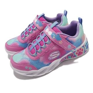 【SKECHERS】休閒鞋 Pretty Paws 燈鞋 童鞋 避震 緩衝 銀蔥 魔鬼氈 發光 中童 粉 彩(300100-LPKMT)