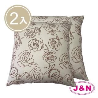 【J&N】玫瑰透氣花抱枕-60*60-米咖色(2入/1組)