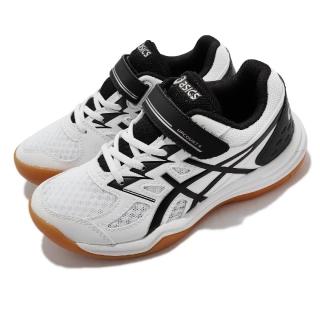 【asics 亞瑟士】排球鞋 Upcourt 4 PS 魔鬼氈 童鞋 亞瑟士 皮革 入門 室內運動 中童 白 黑(1074A029100)