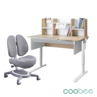 【SingBee 欣美】coobee L型板成長機能桌+桌上書架+132雙背椅(兒童桌椅組/升降書桌椅/台灣製)