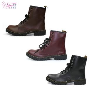 【ShoesClub 鞋鞋俱樂部】個性8孔綁帶MIT低跟馬丁短靴