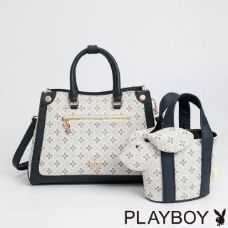 【PLAYBOY】手提包附長背帶 Dreamer藍色夢想家系列(米白色)