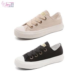 【ShoesClub 鞋鞋俱樂部】百搭寬版鞋帶休閒帆布鞋 餅乾鞋
