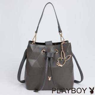 【PLAYBOY】水桶包附長短背帶 Rare系列(灰色)