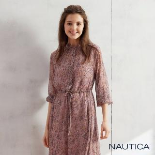 【NAUTICA】女裝花型立領縮腰長袖洋裝(粉色)