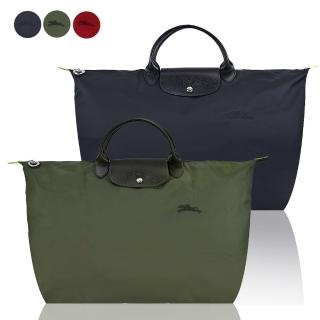 【LONGCHAMP】LE PLIAGE GREEN系列刺繡短把再生尼龍摺疊旅行袋(大/多色選)