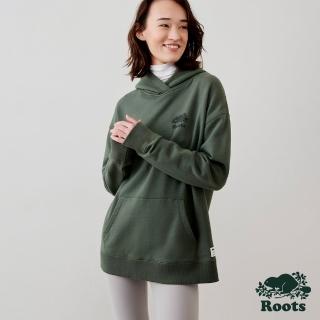 【Roots】Roots 女裝- 經典海狸LOGO男友版型連帽上衣(杜松綠)