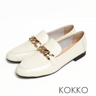 【KOKKO 集團】全真皮平底可後踩彈力休閒鞋(鱷魚壓紋白色)
