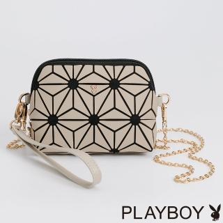 【PLAYBOY】化妝包附手挽帶與長鍊帶 Neverland系列(米白色)