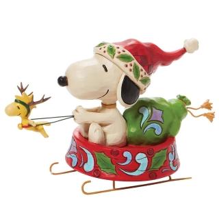 【Enesco】精品家飾 Snoopy 史努比&胡士托聖誕雪橇居家擺飾