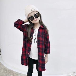 【橘魔法】黑紅格紋長袖薄襯衫(薄長袖 中性款 開衫外套 兒童外套 大紅 聖誕 女童 男童 兒童)