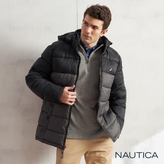 【NAUTICA】男裝撞色拼接防潑水連帽外套(黑色)