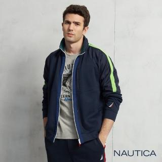 【NAUTICA】男裝異材質拼接長袖立領外套(深藍)