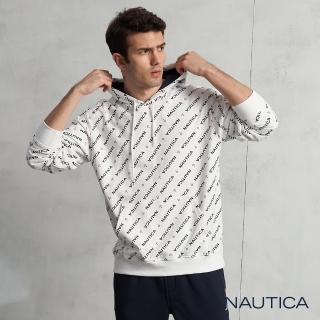 【NAUTICA】男裝滿版LOGO長袖連帽T恤(白)