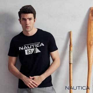 【NAUTICA】男裝 旗語LOGO圖騰短袖T恤(黑色)