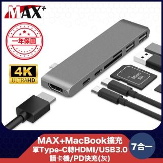 【MAX+】蘋果電腦擴充七合一單Type-c轉HDMI/USB3.0/讀卡機/PD快充