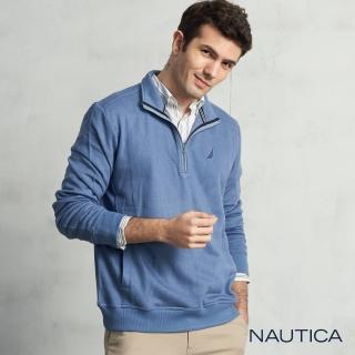 【NAUTICA】男裝素面百搭立領長袖針織衫(淺藍)