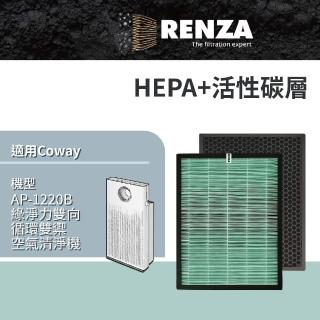 【RENZA】適用Coway AP-1220B  綠淨力雙向循環雙禦空氣清淨機(HEPA+活性碳濾網組)