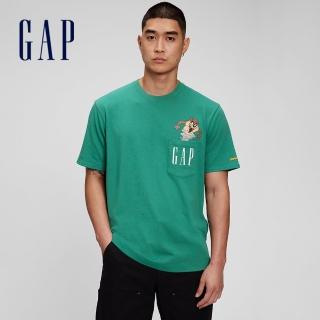 【GAP】男裝 Gap x Warner Bros系列 Logo純棉短袖T恤(846061-綠色)