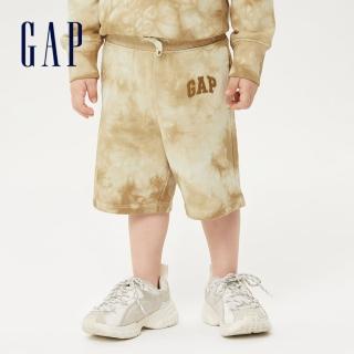【GAP】男幼童 Logo紮染柔軟休閒短褲(845098-卡其紮染)