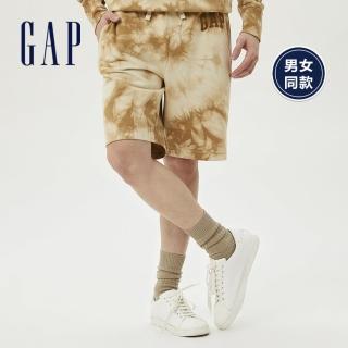 【GAP】男女同款 Logo紮染柔軟休閒短褲(836990-卡其紮染)
