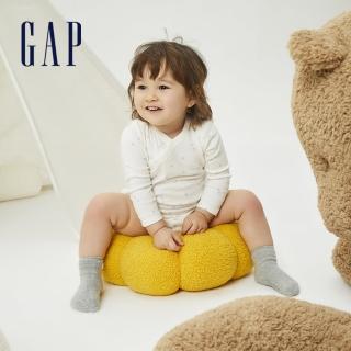 【GAP】嬰兒 布萊納系列 純棉印花交叉暗扣長袖包屁衣(741320-白色)