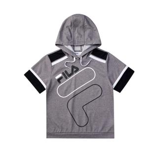 【FILA】KIDS  童吸濕排汗短袖連帽上衣-麻灰(1TEV-4426-MY)