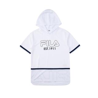 【FILA】KIDS 女童吸濕排汗短袖連帽上衣-白色(5TEV-4440-WT)