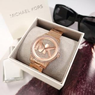 【Michael Kors】經典大LOGO 優雅晶鑽 日本機芯 不鏽鋼手錶 鍍玫瑰金 41mm(MK6863)