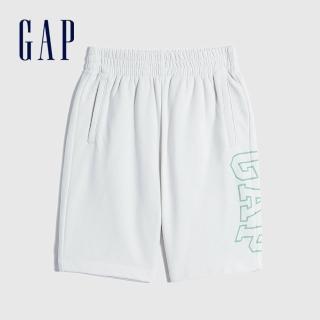 【GAP】男童 碳素軟磨 法式圈織系列 Logo柔軟休閒短褲(819689-灰白色)