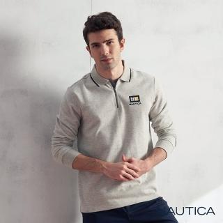 【NAUTICA】男裝 經典旗語LOGO刺繡長袖拉鍊POLO衫(灰色)