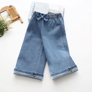 【橘魔法】蝴蝶結牛仔褲(鬆緊七分褲 寬褲 褲裙 牛仔褲 闊腿褲 橘魔法 童裝)