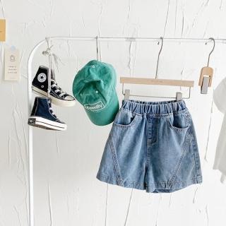 【橘魔法】洗舊拼接牛仔鬆緊褲頭五分褲(短褲 褲子 男童 女童 兒童 童裝)