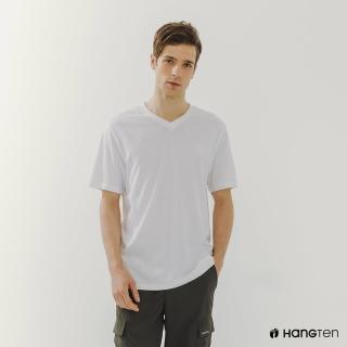 【Hang Ten】男裝-BCI純棉經典腳丫V領短袖T恤(白)