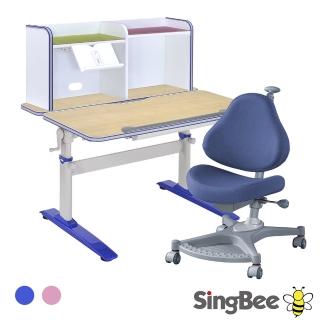 【SingBee 欣美】LeTaHo喜學兒 手搖升降雙板桌105cm+桌上書架+139S椅(兒童書桌椅/學習桌椅/成長桌椅組)