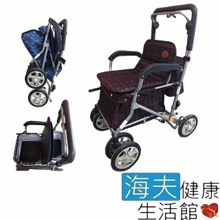 【海夫健康生活館】YL 四段高度調整 手煞車 傘架 銀髮族 購物助行車 紅色格紋(NO.31202)