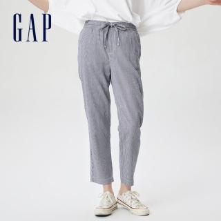 【GAP】女裝 通勤直筒寬鬆休閒九分褲(833385-藍白條紋)