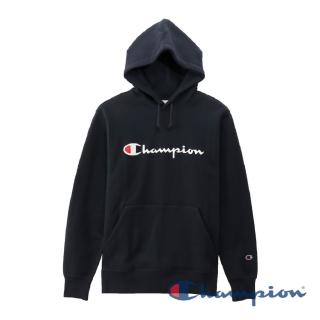 【Champion】Basic草寫Logo內刷毛連帽Tee-深藍色