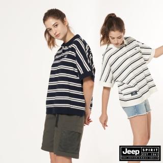 【JEEP】女裝 潮流寬版休閒條紋POLO衫(2色任選)