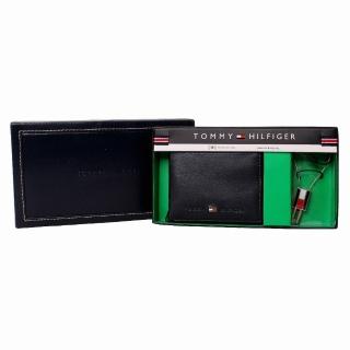 【Tommy Hilfiger】質感多功能獨立卡夾男迷你短夾-鑰匙圈禮盒組(海軍藍)