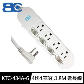 【博銓科技BC】KTC-434A-6 4切4座3孔1.8M/6尺 防雷擊 延長線(90度貼壁插頭/固定掛孔)