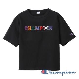 【Champion】Womens寬領Logo短Tee-黑色