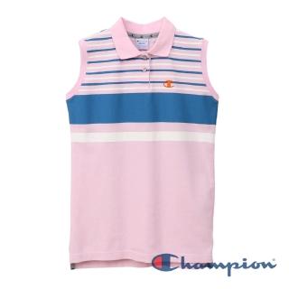 【Champion】Golf 女無袖條紋Polo衫-粉