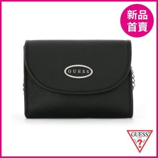 【GUESS】女包-純色圓框LOGO斜背方包-黑(SF821112BLA)