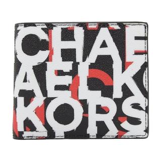 【Michael Kors】COOPER 經典品牌英文LOGO塗鴉雙折8卡短夾(黑/紅)