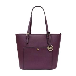 【Michael Kors】專櫃Jet Set系列莓紅色防刮牛皮托特包(30S6GTTT3L-PLUM)