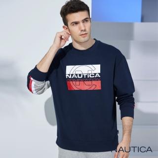 【NAUTICA】男裝  COMPETITION運動風旗語LOGO刷毛大學T(藍色)