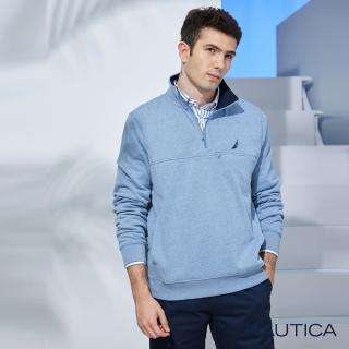 【NAUTICA】男裝 經典刷毛立領拉長袖POLO衫(藍色)