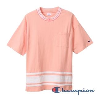 【Champion】Campus條紋口袋短Tee-粉紅色