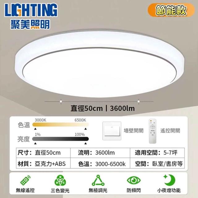 【聚美照明】吸頂燈 新款圓形無極遙控調光LED臥室燈 50cm(吸頂燈/客廳燈/臥室燈/吸燈/燈)